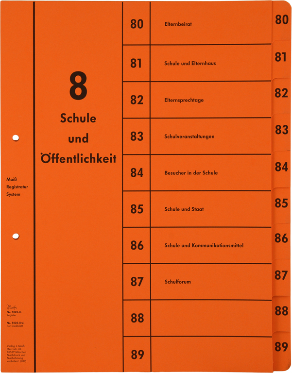 Register Gruppe 8 (80-89) Schule u.Öffentlichkeit, incl. Deckblatt