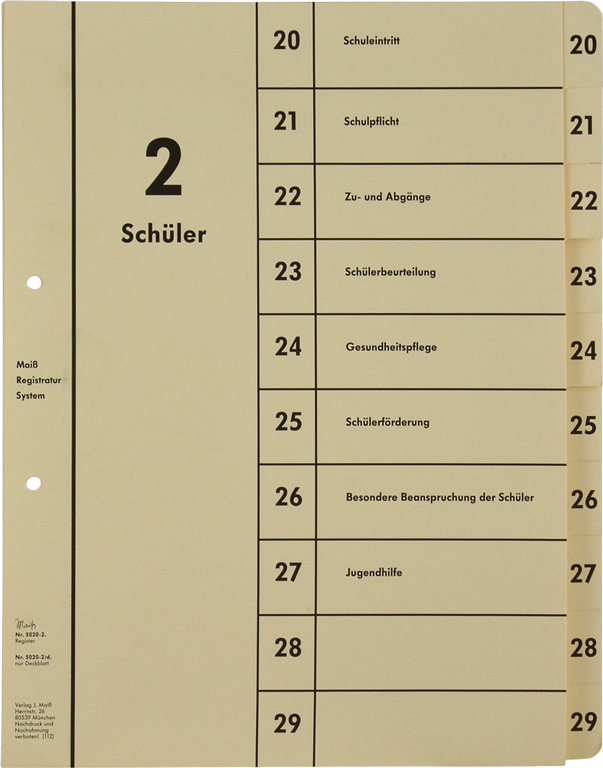 Register Gruppe 2 (20-29) Schüler, incl. Deckblatt