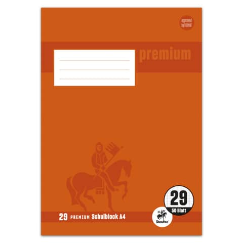 Schulblock PREMIUM LIN 29 - A4, 50 Blatt, 90 g/qm, rautiert mit Randlinien