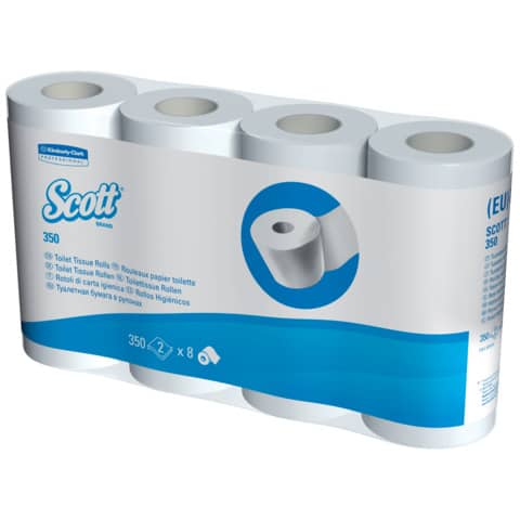 Kleinrollen Toilet Tissue - 2-lagig, Mikroprägung, hochweiß, Rolle mit 350 Blatt, 8 Rollen pro Pack