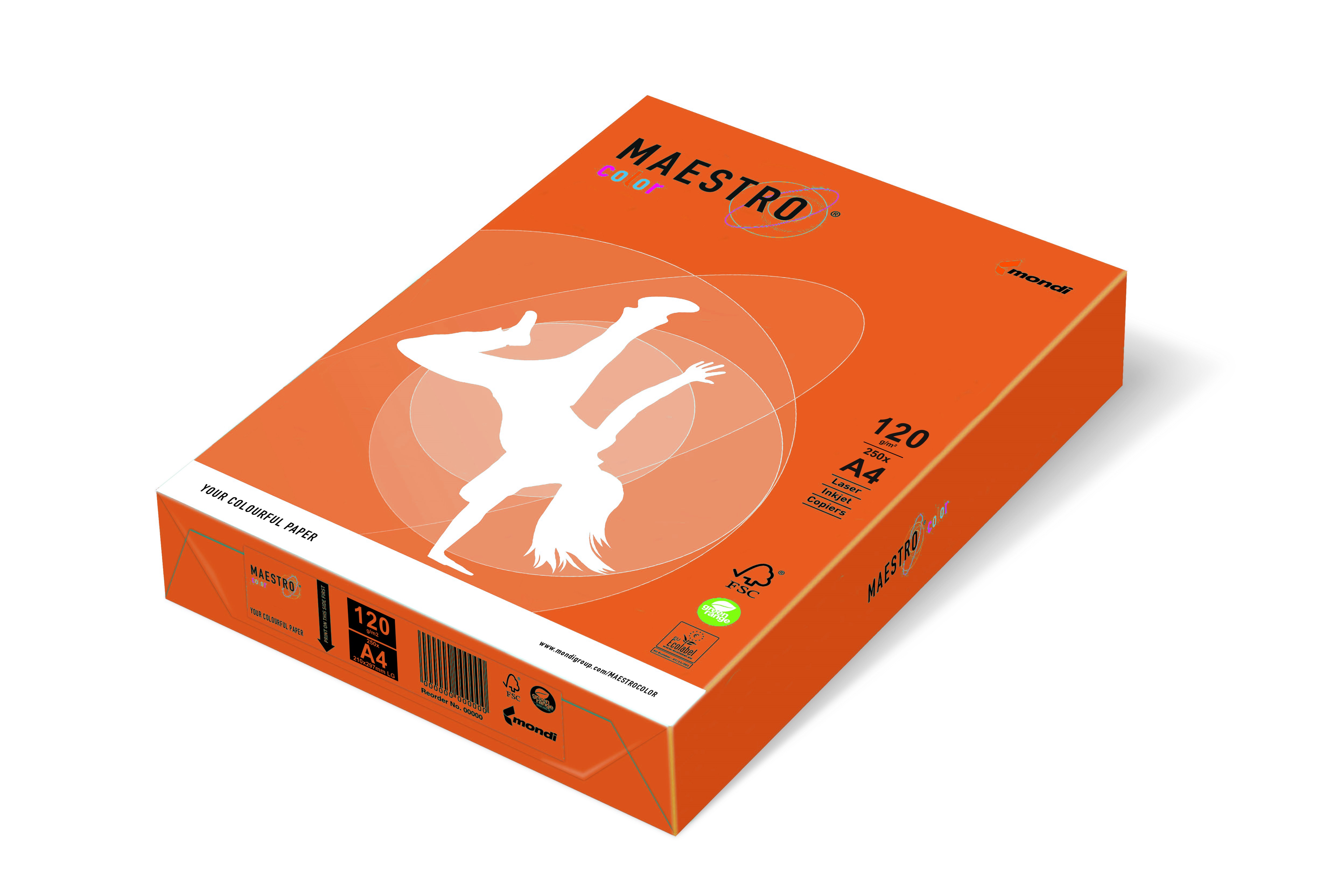 Kopierpapier A4, 120g, orange OR43, Maestro Color f. Laser, Inkjet u. Kopierer