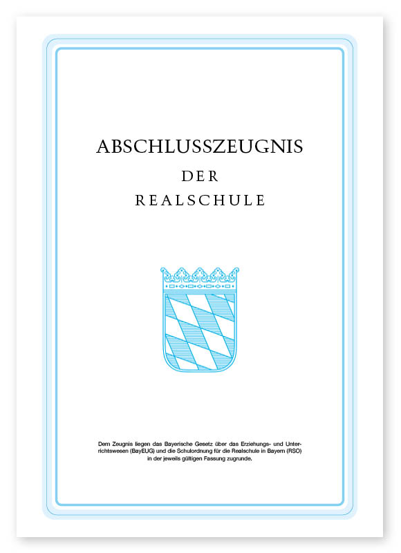 Bild 1 Abschlusszeugnis RS, 2-seitig, mit Wappen Rückseite Raster, wie Hauguth 12374