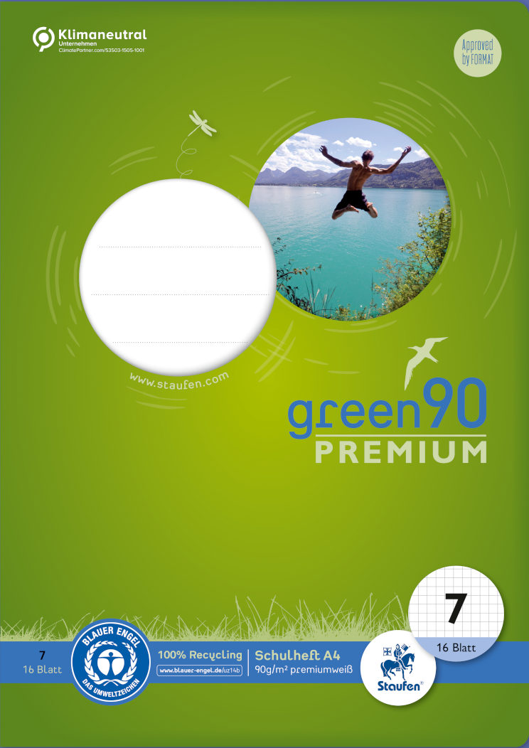Staufen Green, Heft A4, 16 Blatt, 90 g/qm, kariert, Lin7