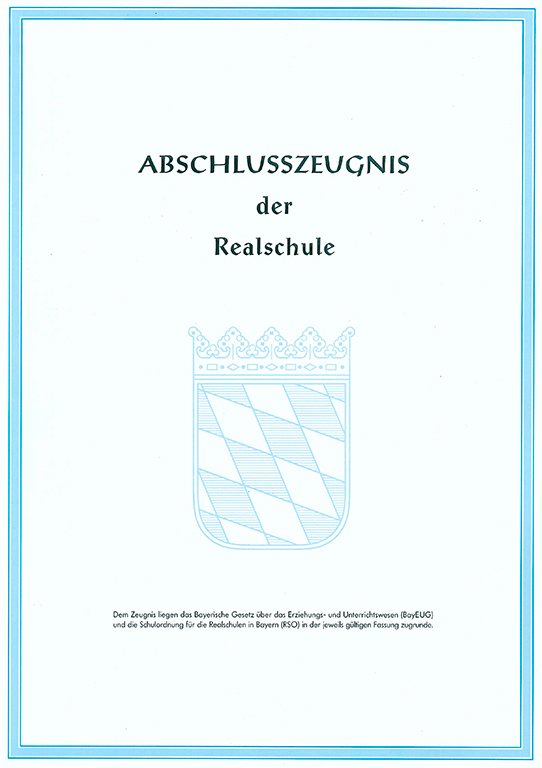 Bild 1 Randblatt Abschlusszeugnis RS m. Wappen, Doppelrand