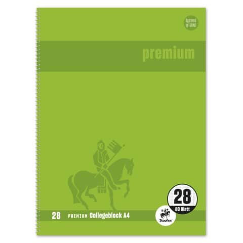 Collegeblock Premium LIN 28 - A4, 80 Blatt, 90 g/q m, grün, kariert mit Doppelrand