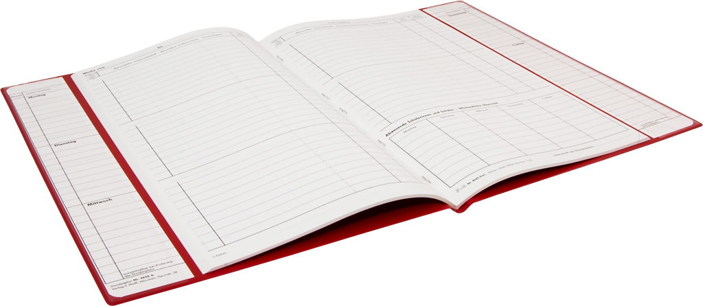 Klassentagebuch mit Versäumnisaufstellung, Einband rot, steif-geheftet