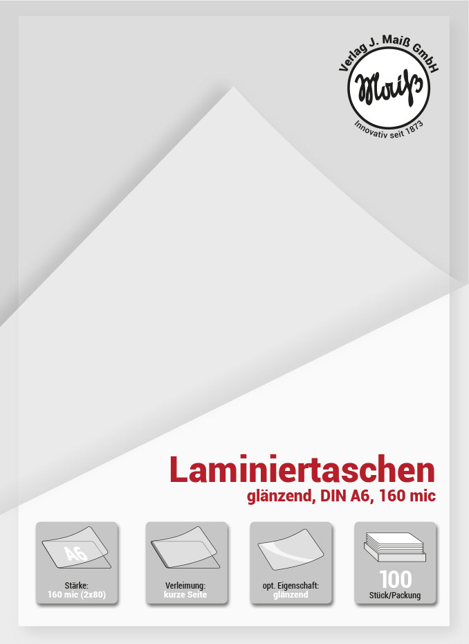 Laminiertaschen A6,160Mic (2x80) Pack a 100 Stück, glänzend, TFG080-06