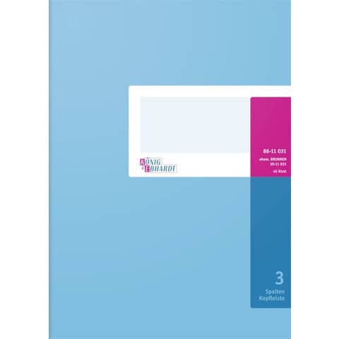 Spaltenbuch Kopfleisten-Ausführung - A4, 3 Spalten , 40 Blatt, Schema über 1 Seite
