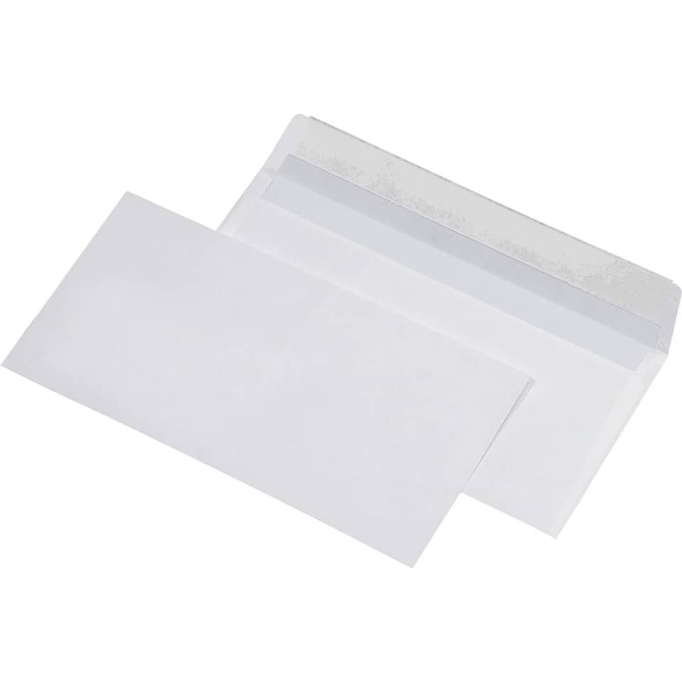 100x Briefumschläge DIN lang (110x220mm), Recycling ,ohne Fenster, weiß, haftklebend, 100g