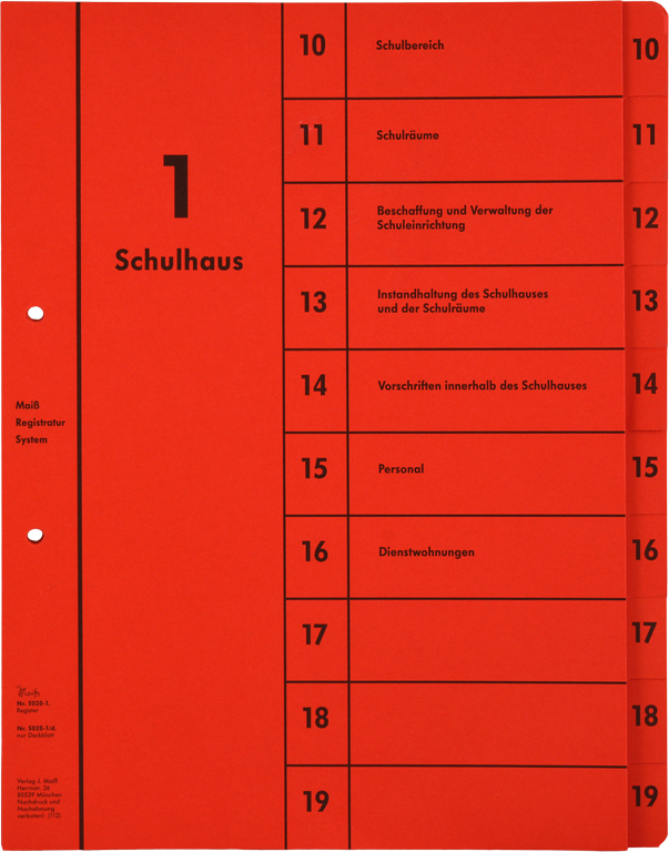 Register Gruppe 1 (10-19) Schulhaus, incl. Deckblatt