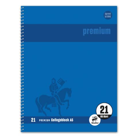 Collegeblock Premium LIN 21 - A5, 80 Blatt, 90 g/q m, blau, liniert mit Rand innen