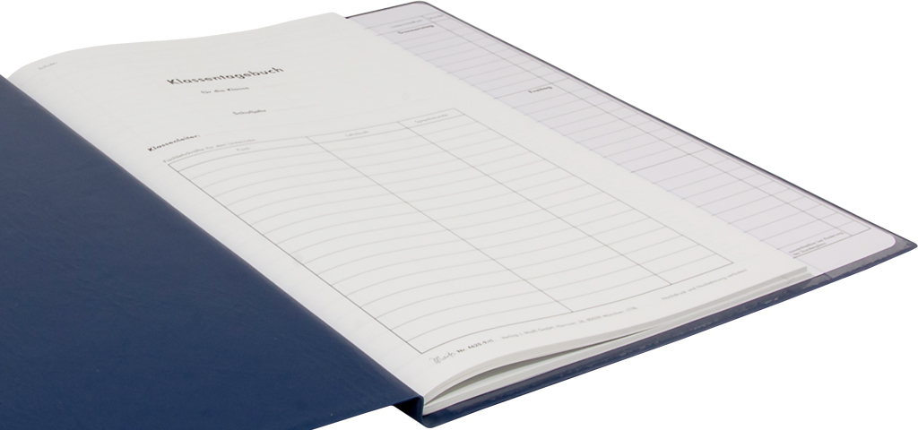 Klassentagebuch mit Versäumnisaufstellung, Einband blau, steif-geheftet