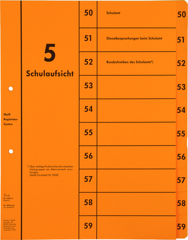 Register Gruppe 5 (50-59) Schulaufsicht, incl. Deckblatt