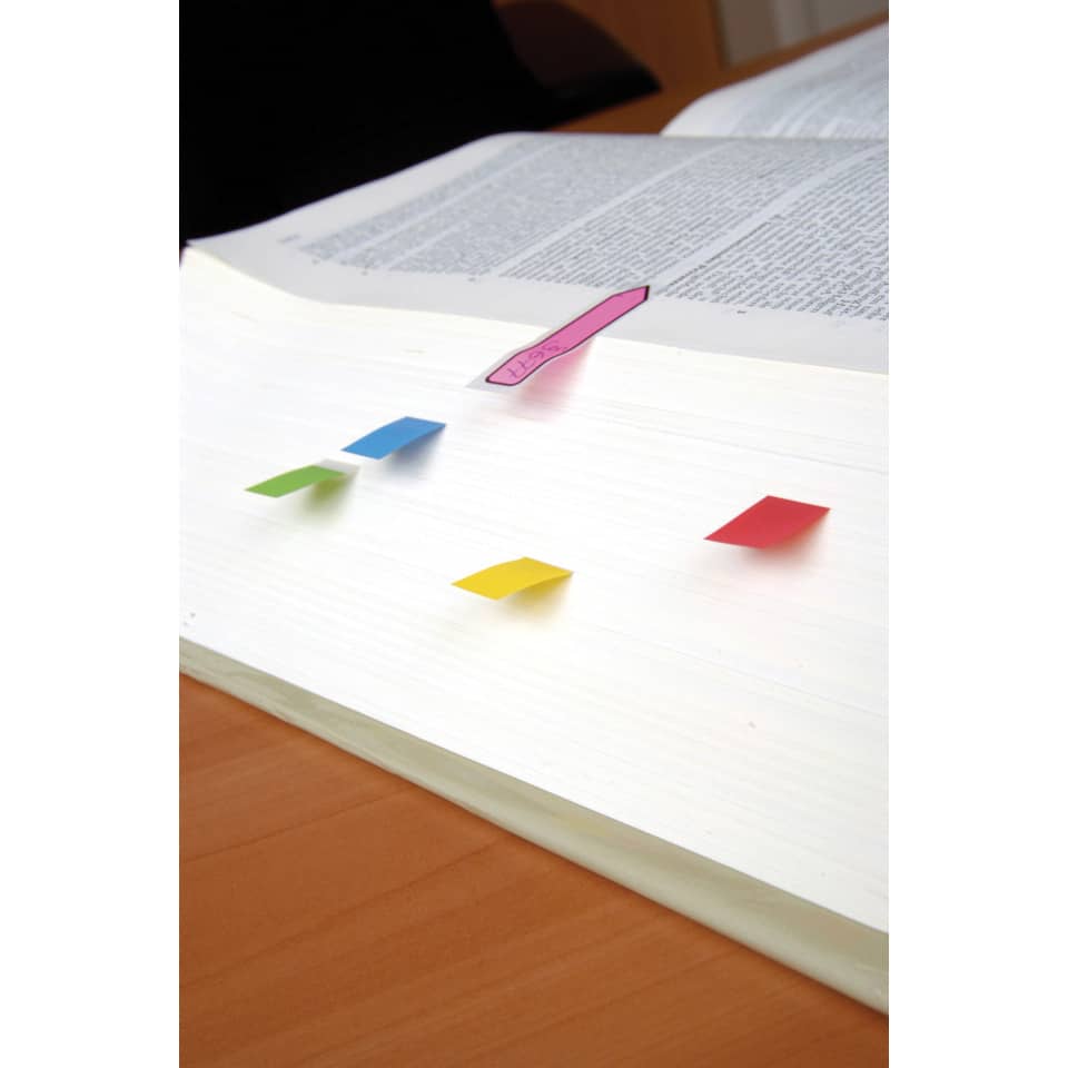 Post-it Index Mini Film 11,9x43,2mm, 4 x 35 Streifen, 683-4,  rot, blau, grün, gelb, im Spender