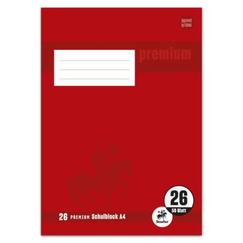 Schulblock PREMIUM LIN 26 - A4, 50 Blatt, 90 g/qm, kariert mit Rand