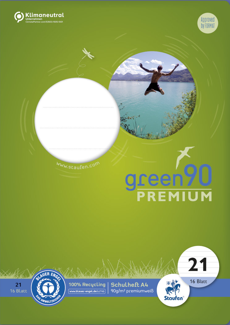Staufen Green, Heft A4, 16 Blatt, 90 g/qm, 9 mm liniert, Lin21