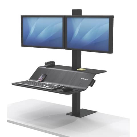 Sitz-Steh Workstation Lotus™ VE -  für 2 Monitore, höhenverstellbar, Stahl, schwarz