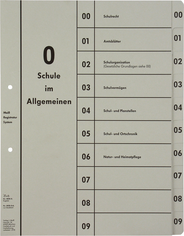 Register Gruppe 0 (00-09) Schulrecht, incl. Deckblatt