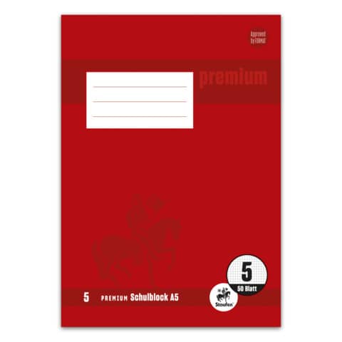 Schulblock PREMIUM LIN 5 - A5, 50 Blatt, 90 g/qm, kariert