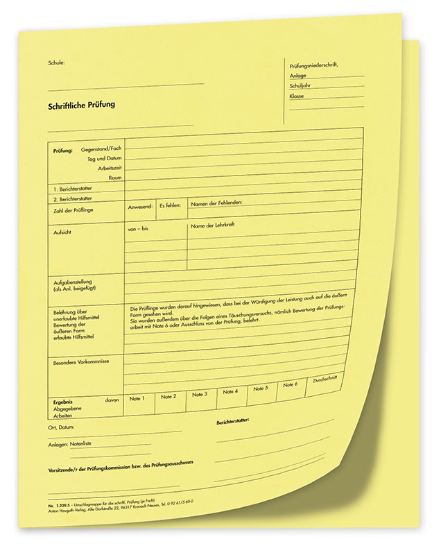 Prüfungsniederschrift A4, gelb, Umschlagmappe