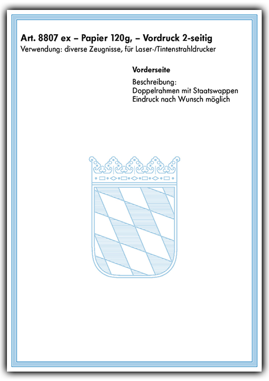 Randblatt Abschlusszeugnis RS mit Wappen, Doppelrand, mit Eindruck