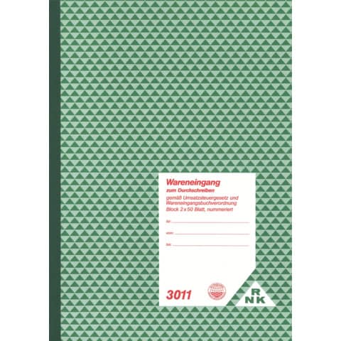 Wareneingang - Block, 2x50 Blatt, DIN A4, Durchsch reibepapier, nummeriert